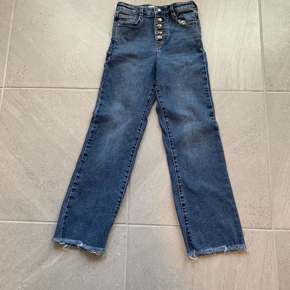 Zara Womens Jeans Denim Pants High Waisted Cotton Blue Pockets Size 0 Button Fly